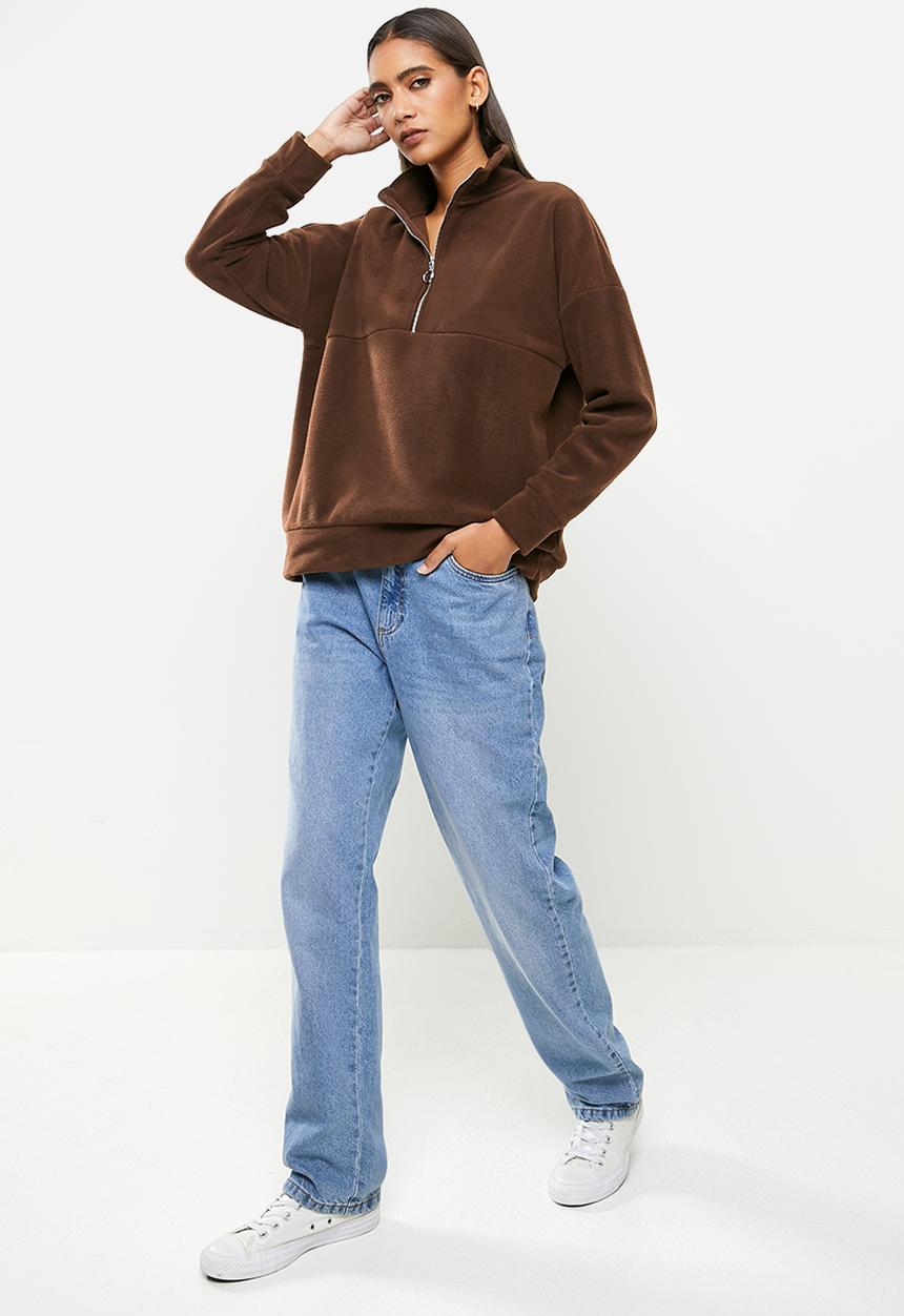 Koton - Mock neck zipper sweatshirt - brown
