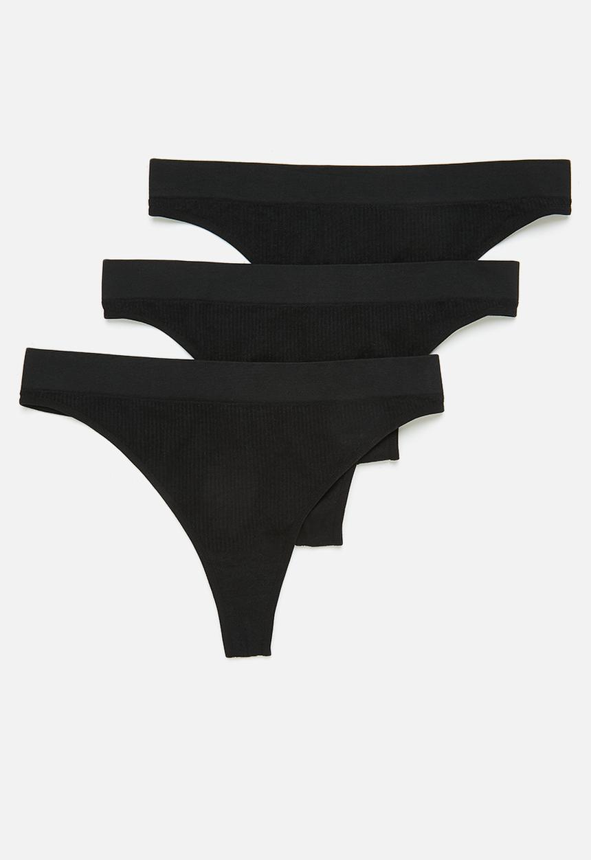 Cotton On - Seamless high cut thong brief 3-pack - black