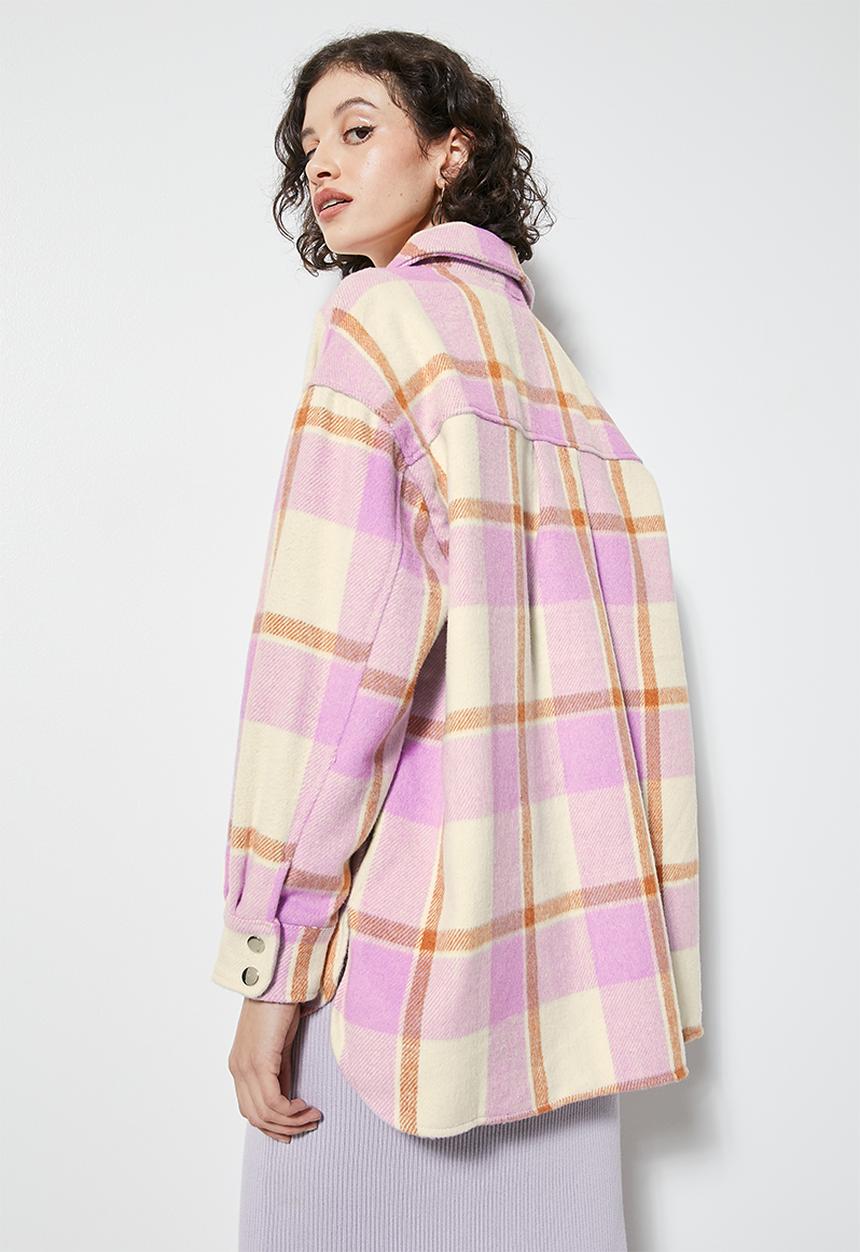 Superbalist - Soft melton overshirt - pink check