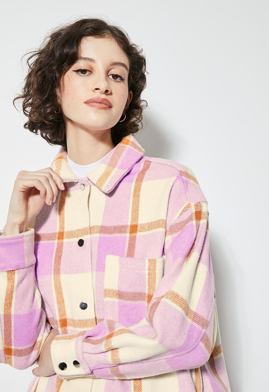 Superbalist - Soft melton overshirt - pink check