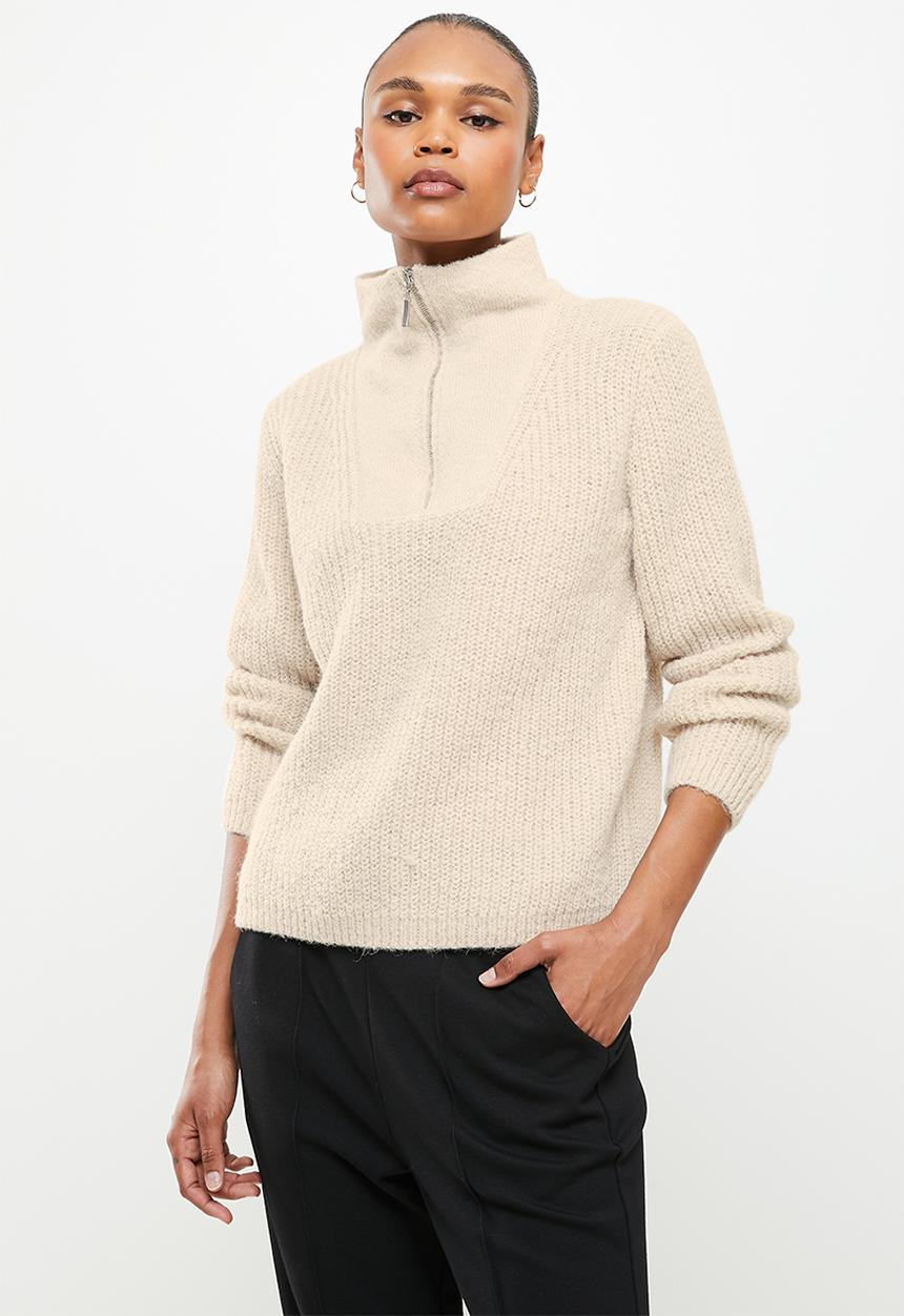 Jacqueline de Yong - Sigrid mia life long sleeve zip pullover - cement