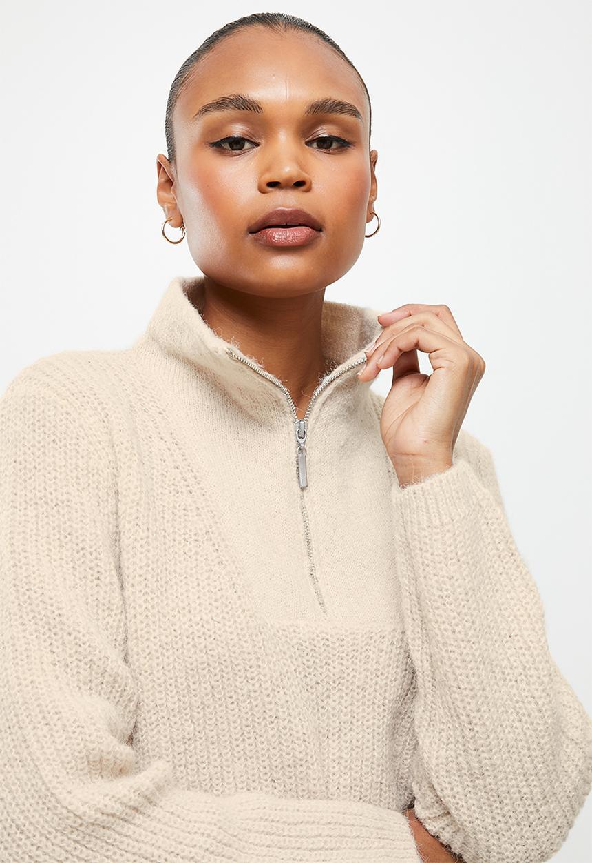 Jacqueline de Yong - Sigrid mia life long sleeve zip pullover - cement