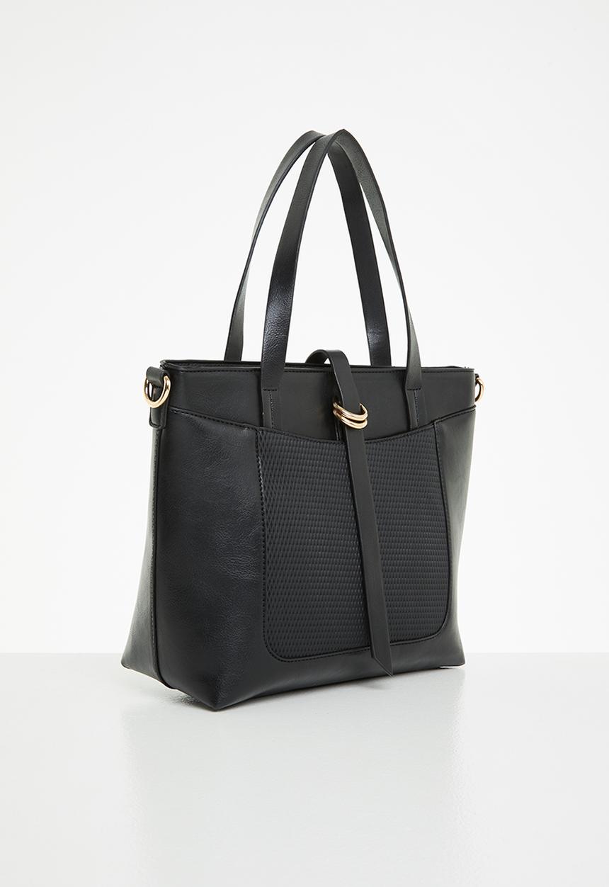 Pierre Cardin - Fabiana textured panel satchel  crossbdody - black