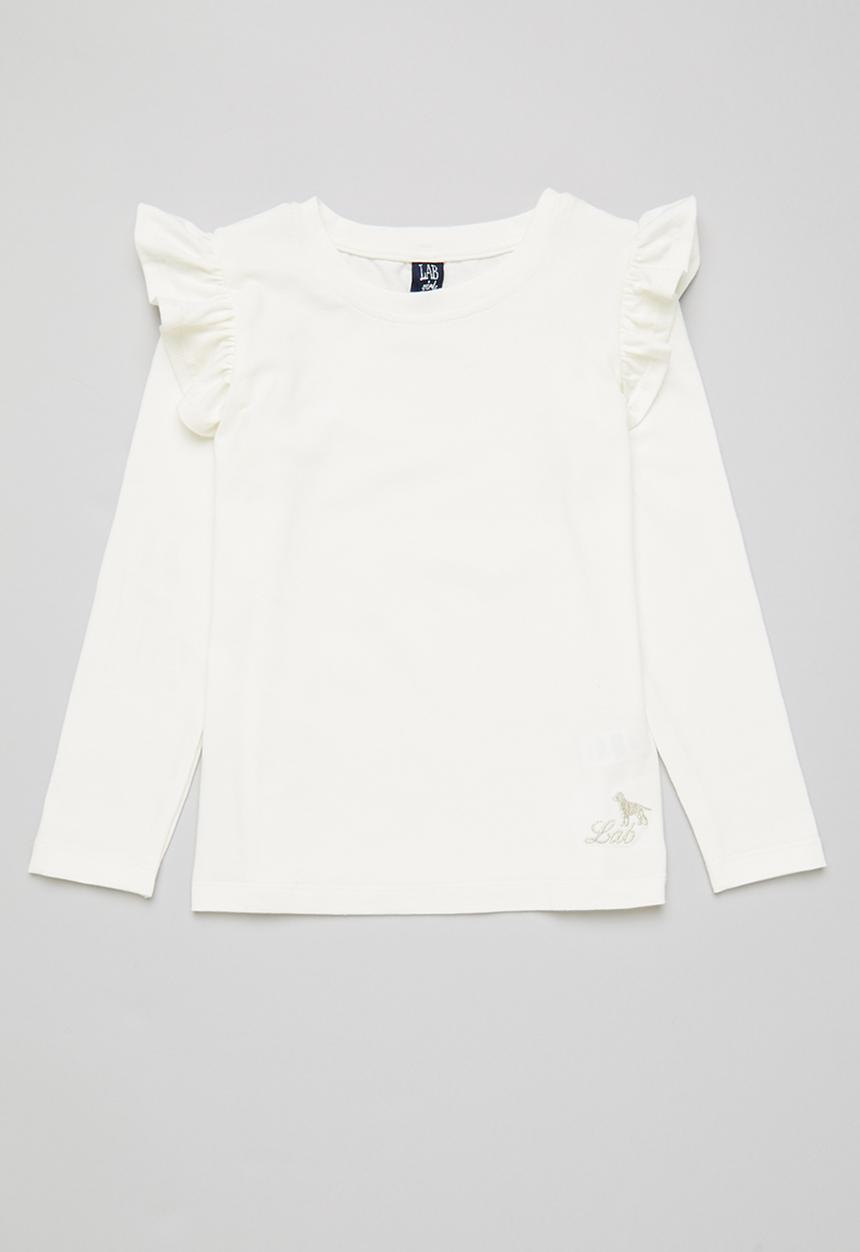 LAB - Long sleeve plain frill tee - white