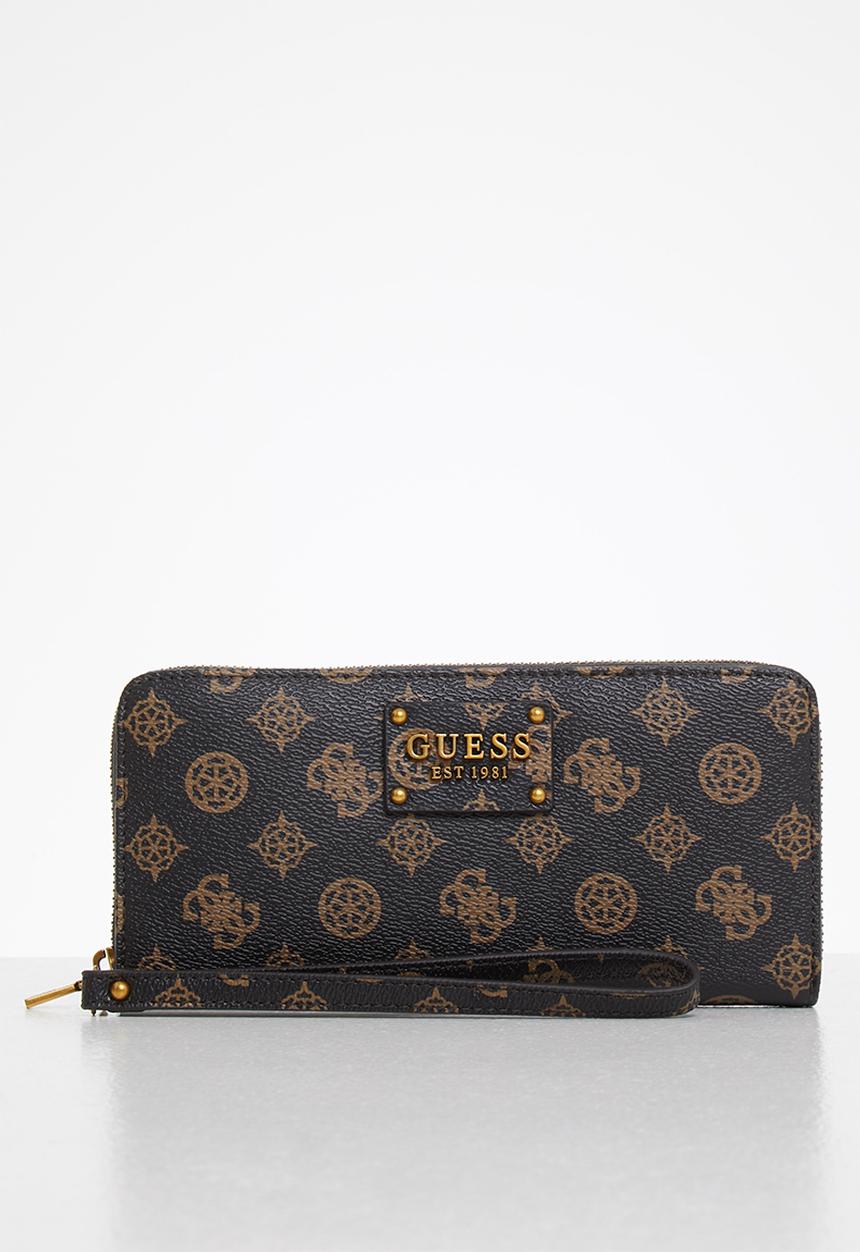 GUESS - Centre stage slg large zip arnd - mocha logo