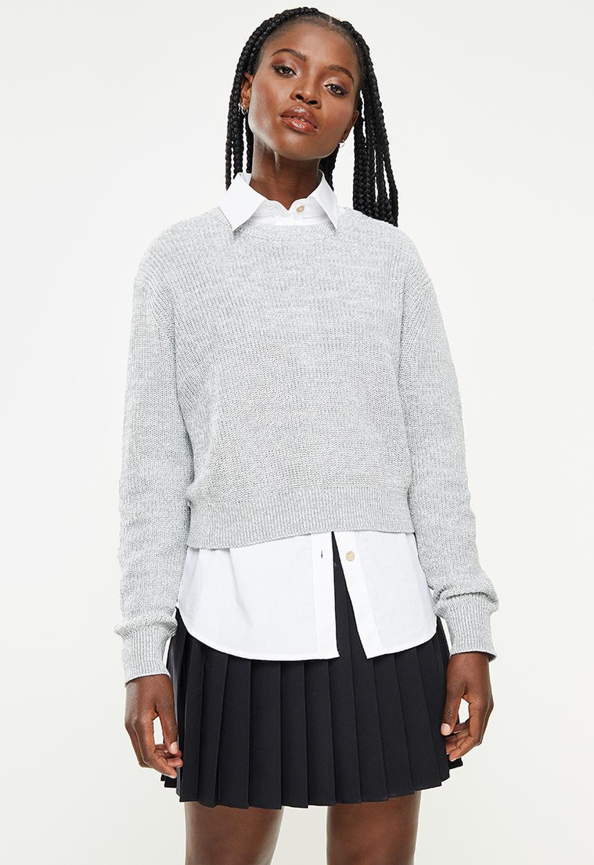 Cotton On - Bump friendly everyday crop pullover - ash grey/white twist