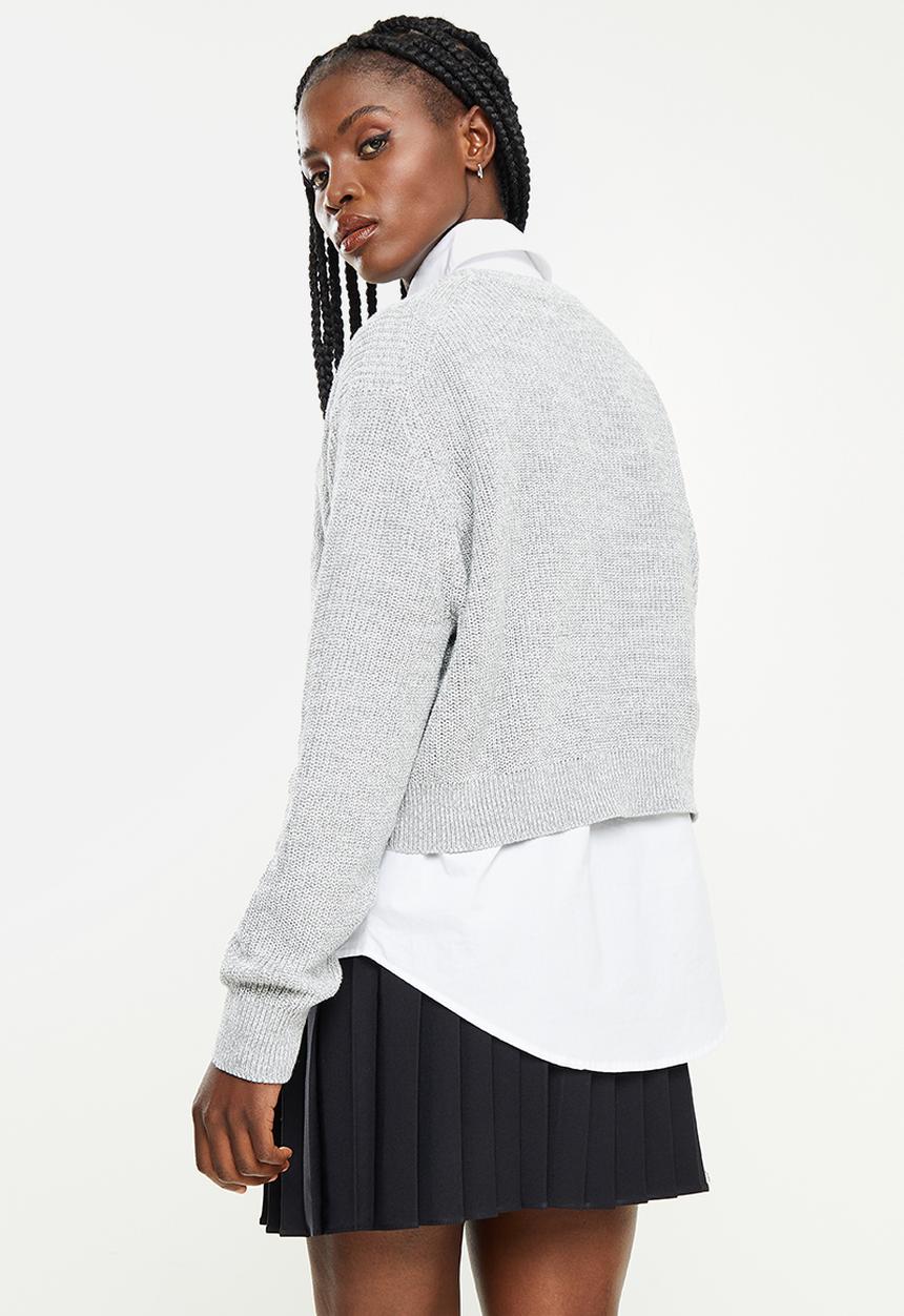 Cotton On - Bump friendly everyday crop pullover - ash grey/white twist