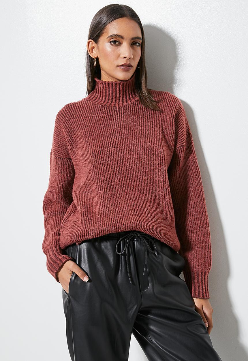 Superbalist - Tonal stripe funnel neck - dark rust