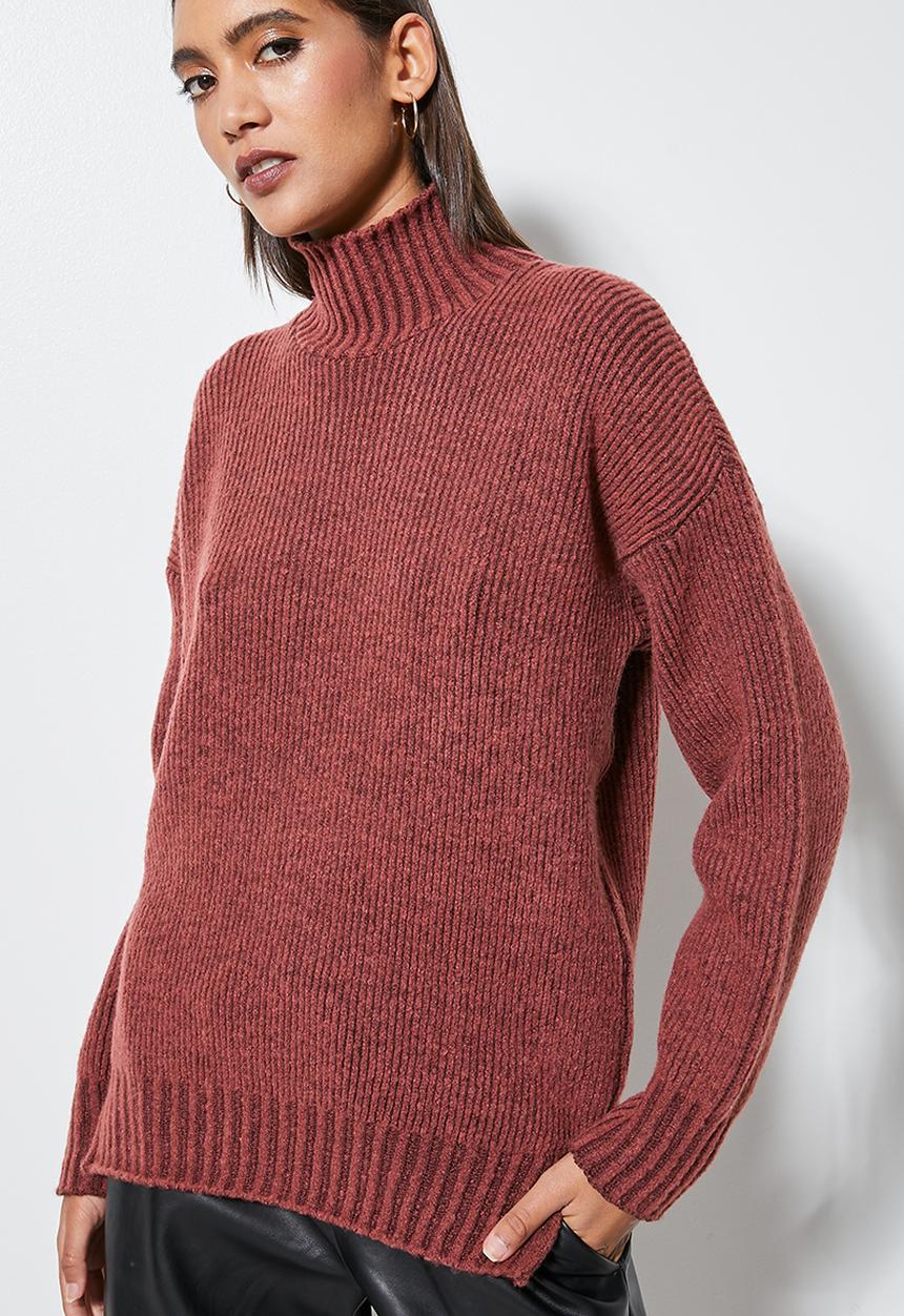Superbalist - Tonal stripe funnel neck - dark rust