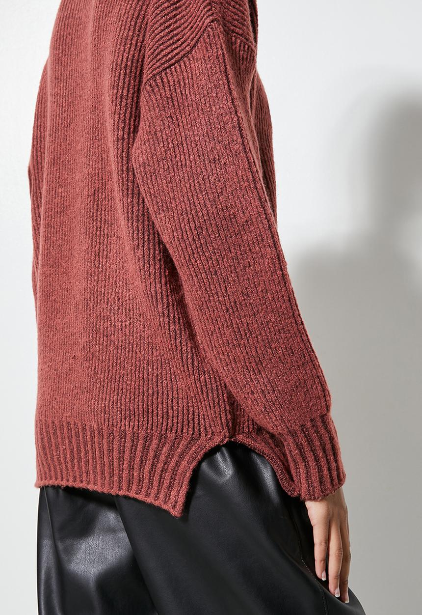 Superbalist - Tonal stripe funnel neck - dark rust