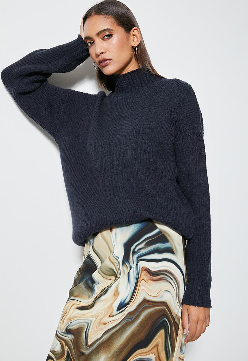 Superbalist - Tonal stripe funnel neck - navy
