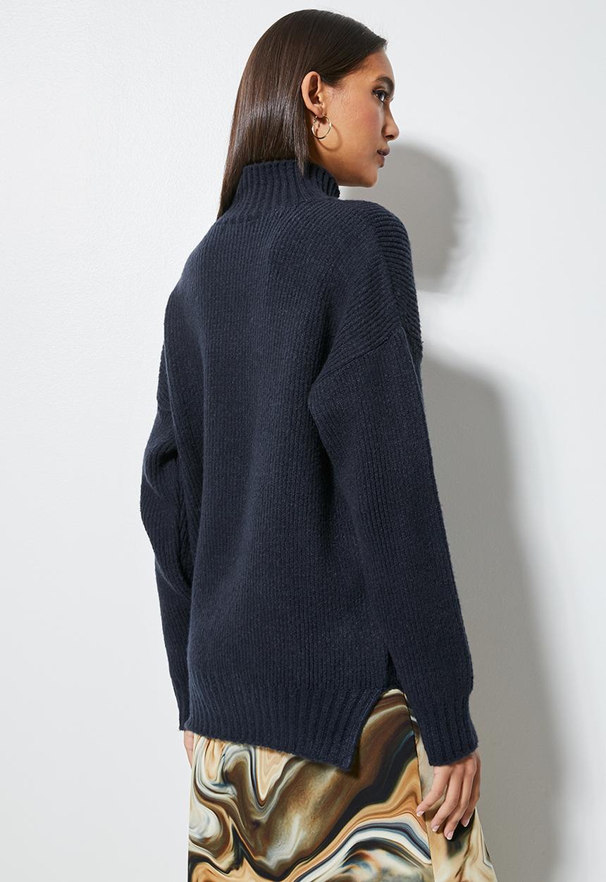 Superbalist - Tonal stripe funnel neck - navy