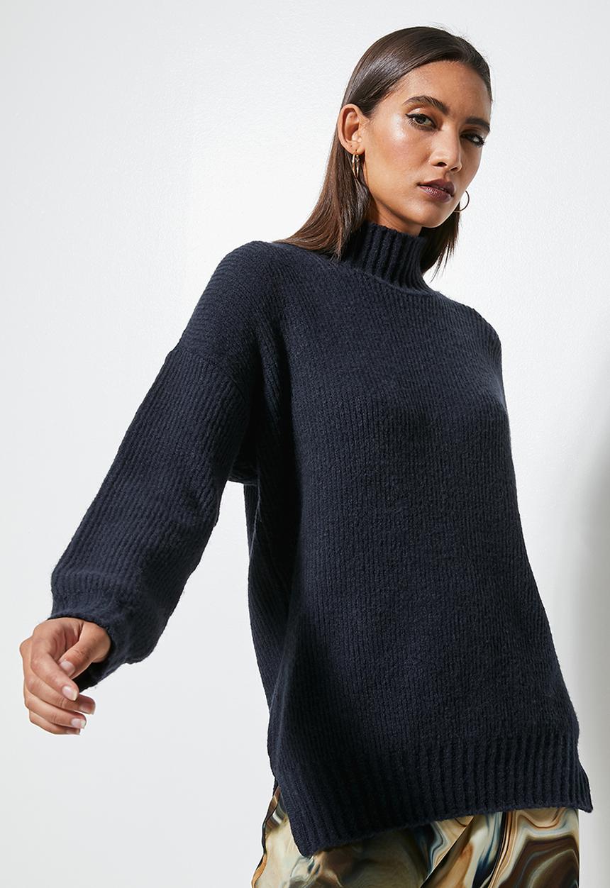 Superbalist - Tonal stripe funnel neck - navy