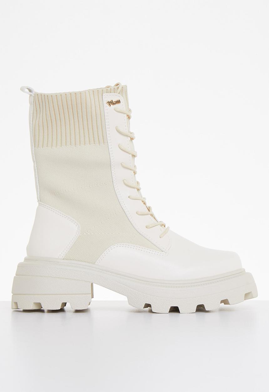 Plum - Nalpa lace-up combat boot - cream