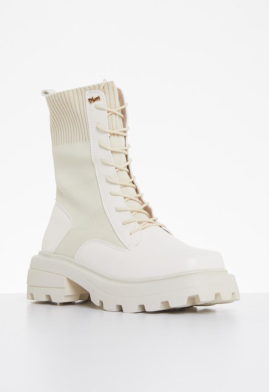 Plum - Nalpa lace-up combat boot - cream