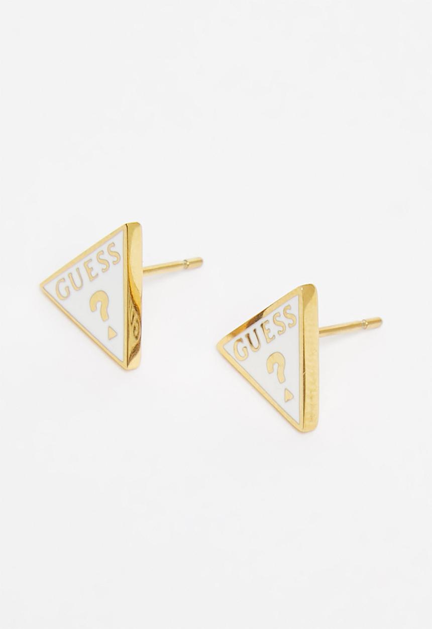 GUESS - Dream & love white triangle logo studs - gold