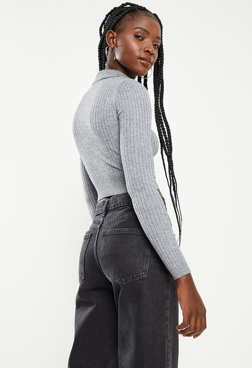 Koton - Shirt neck, knit sweater - grey