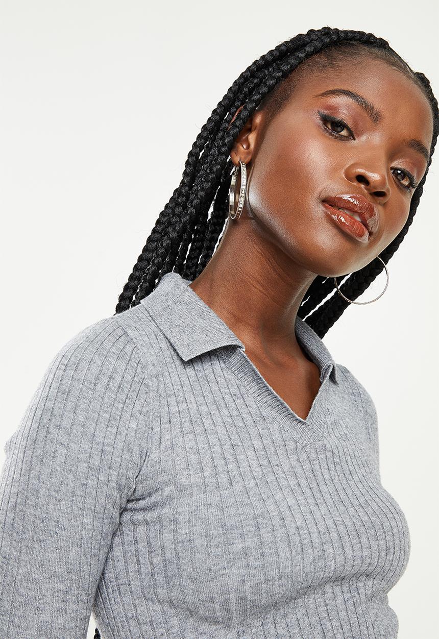 Koton - Shirt neck, knit sweater - grey