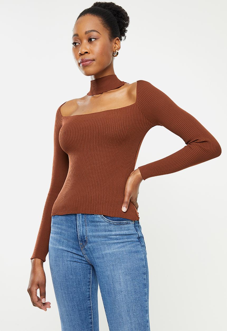 Trendyol - Square collar knit top - brown