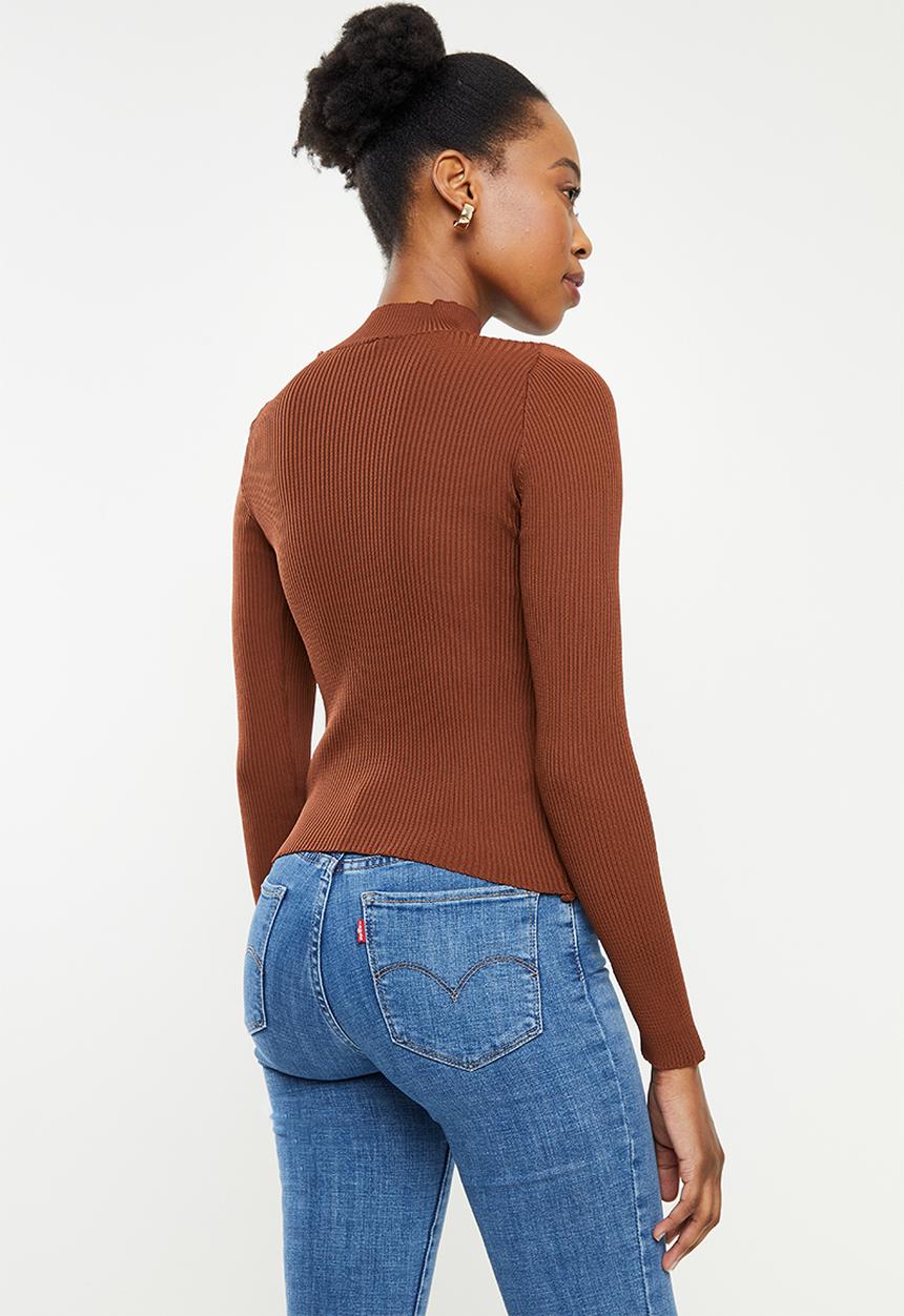 Trendyol - Square collar knit top - brown