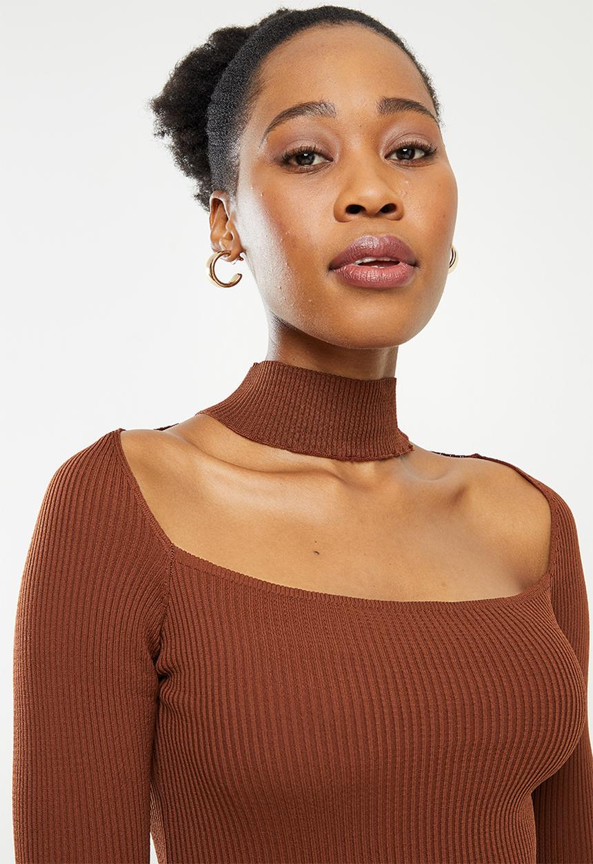 Trendyol - Square collar knit top - brown