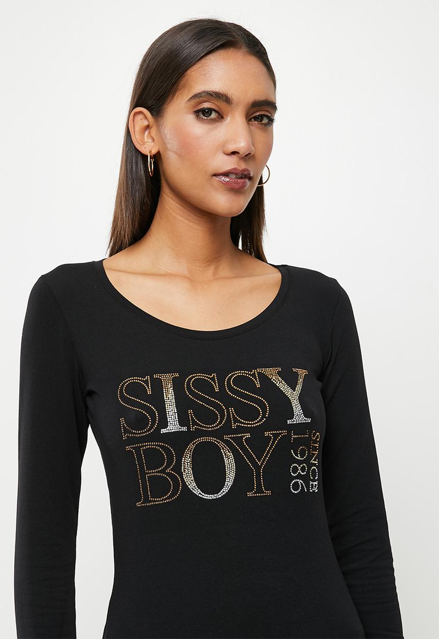 SISSY BOY - Long sleeve bling logo top - black
