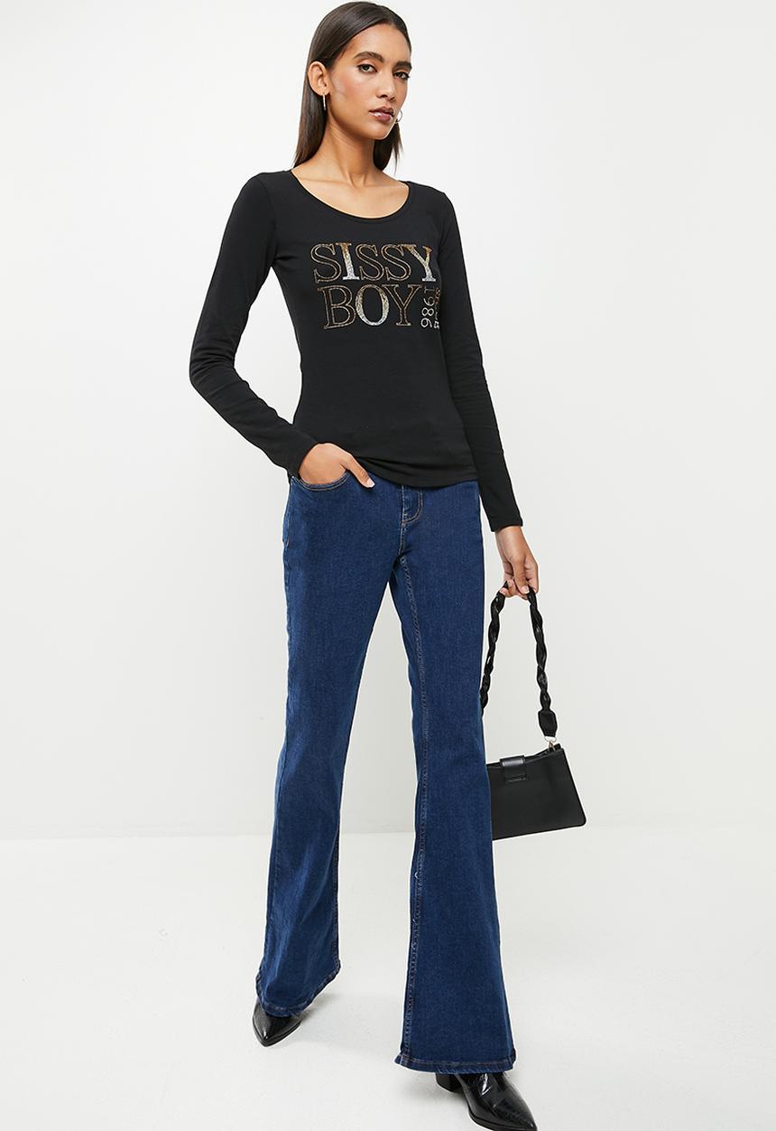 SISSY BOY - Long sleeve bling logo top - black