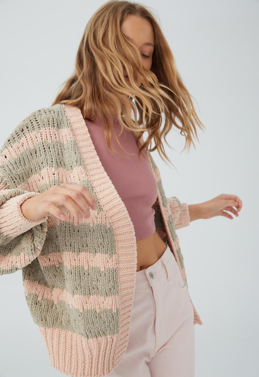 Cotton On - Bobbly chunky cardi - washed sand & pale pink
