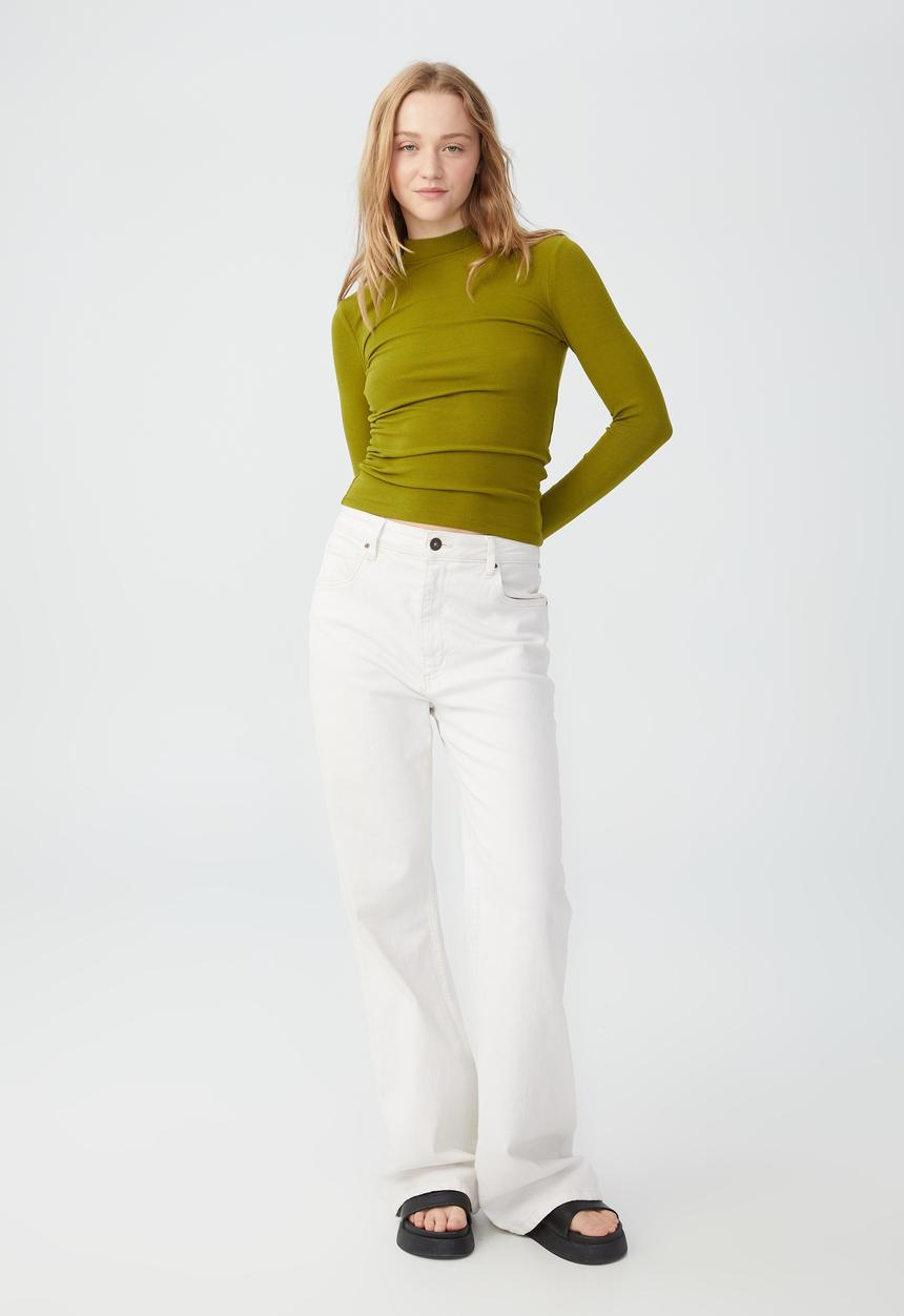 Cotton On - Staple rib mock neck long sleeve top - utility green
