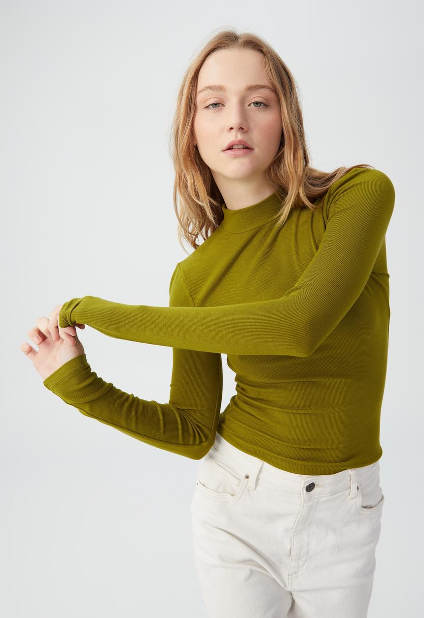 Cotton On - Staple rib mock neck long sleeve top - utility green