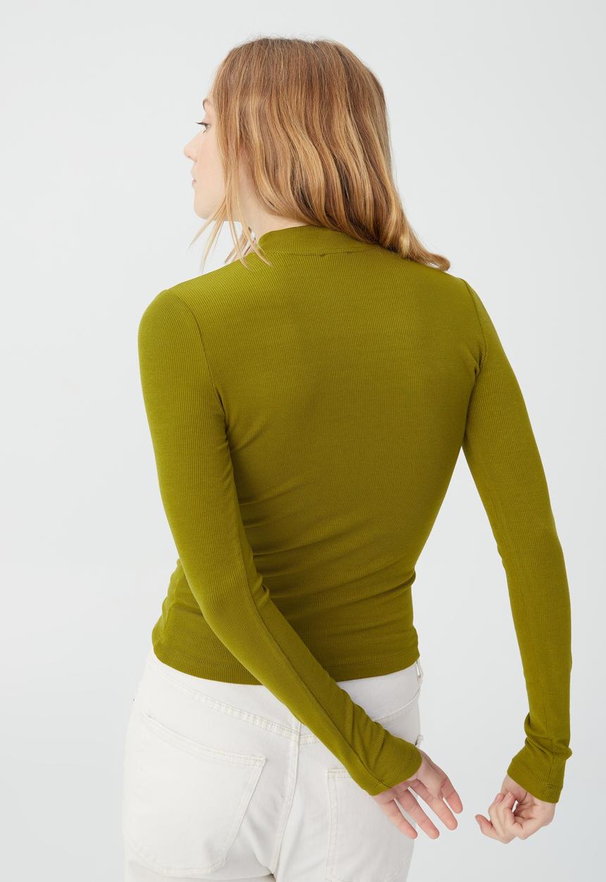 Cotton On - Staple rib mock neck long sleeve top - utility green