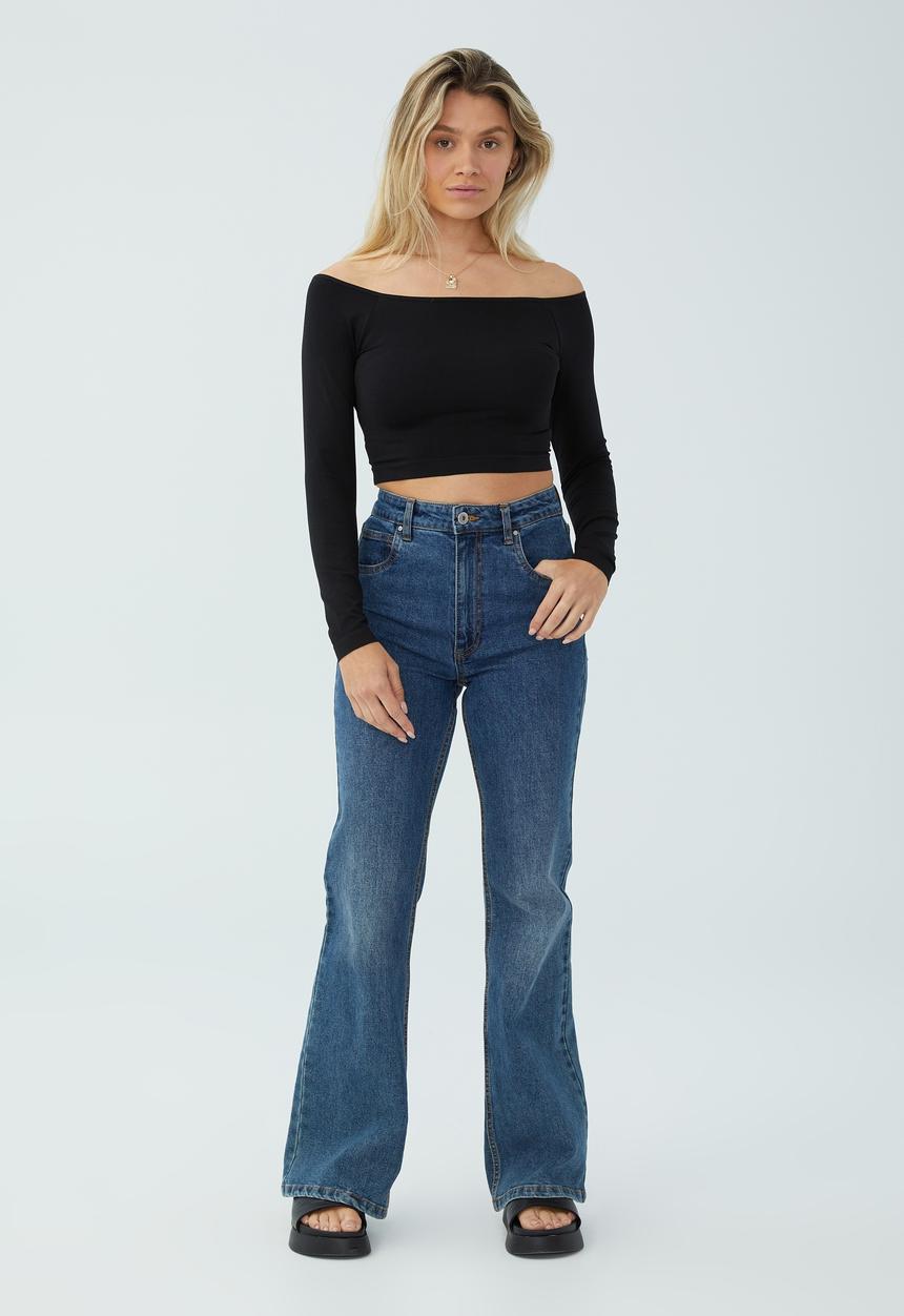 Cotton On - Seamless off the shoulder long sleeve top - black