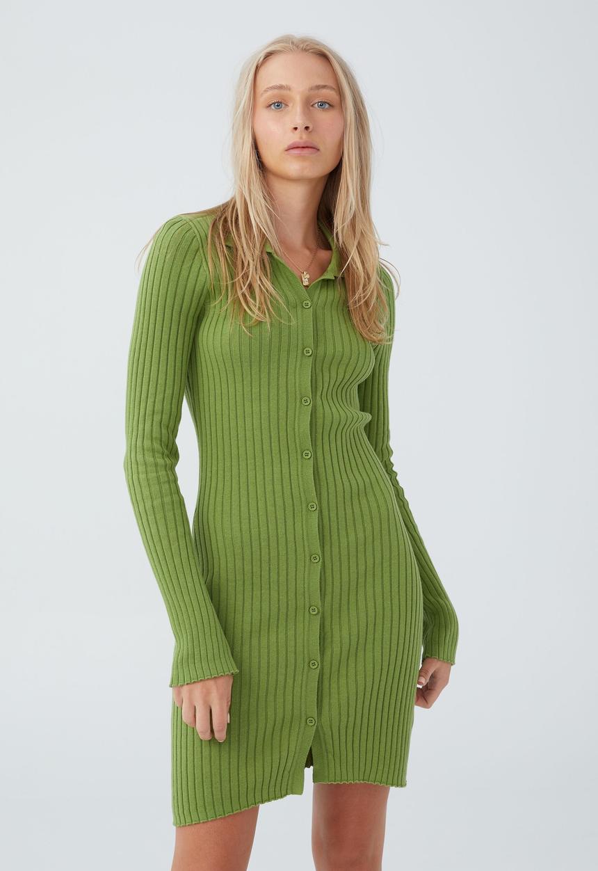 Cotton On - Twist knit button through mini dress - soft green