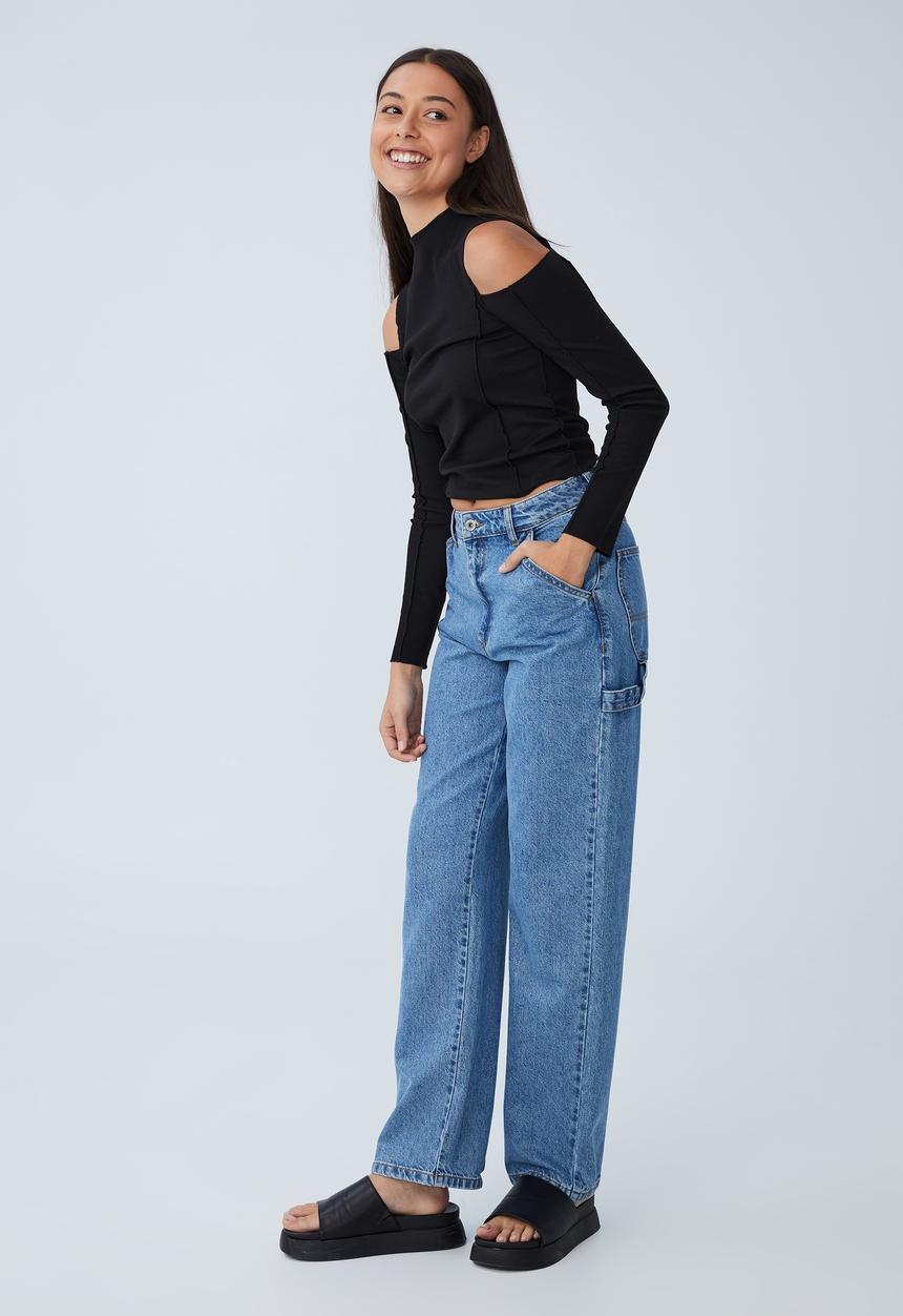 Cotton On - Natalia cut out shoulder long sleeve top - black