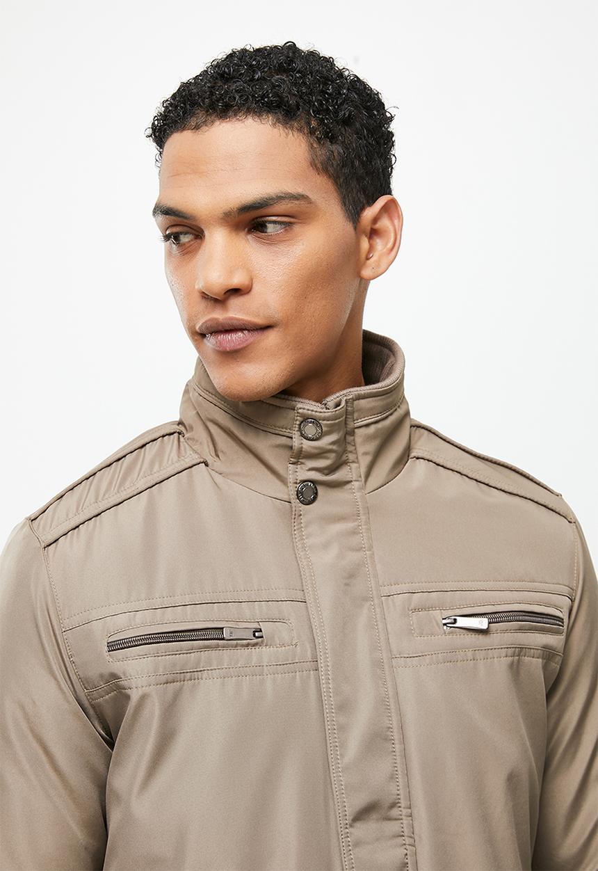 Jonathan D - Willow Heavy weight zip through Jacket - Taupe