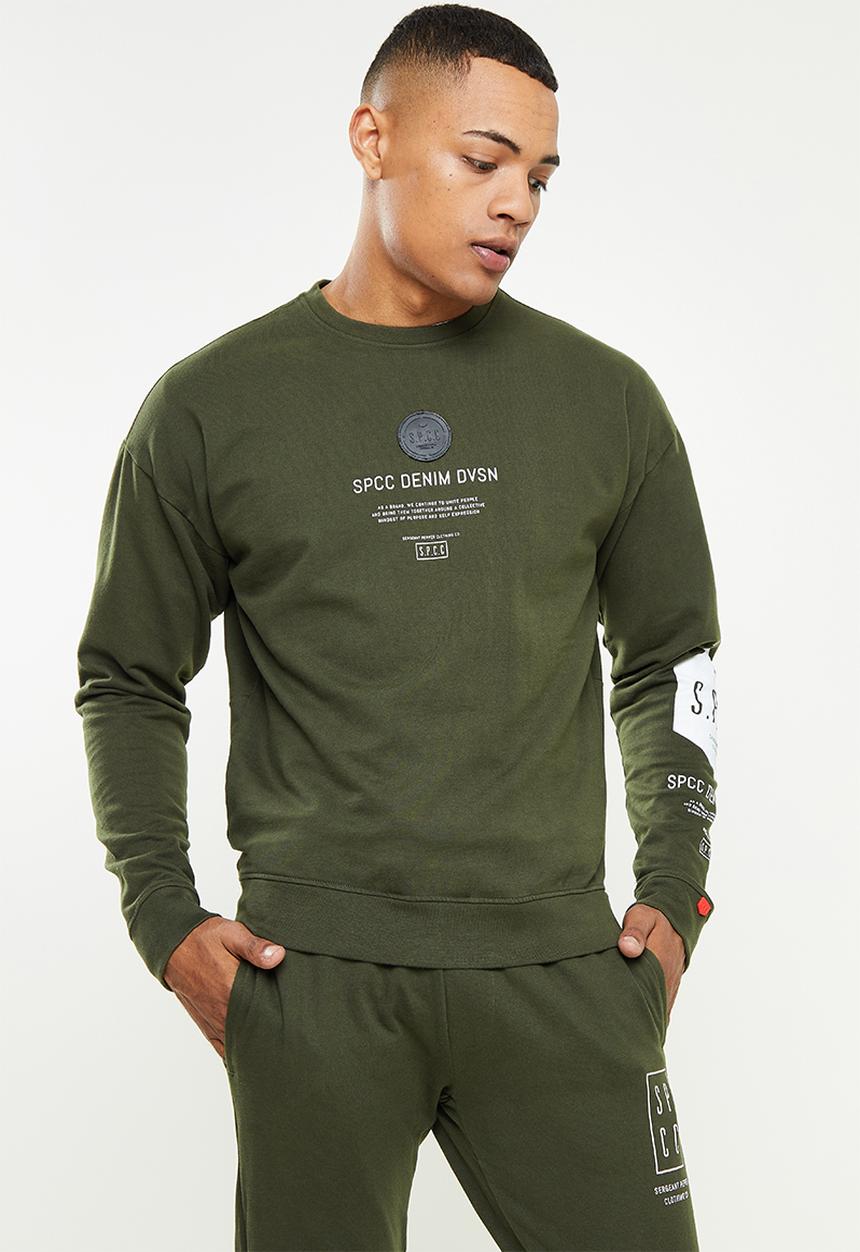 S.P.C.C - Xander relaxed fit crew neck sweat  - dark moss