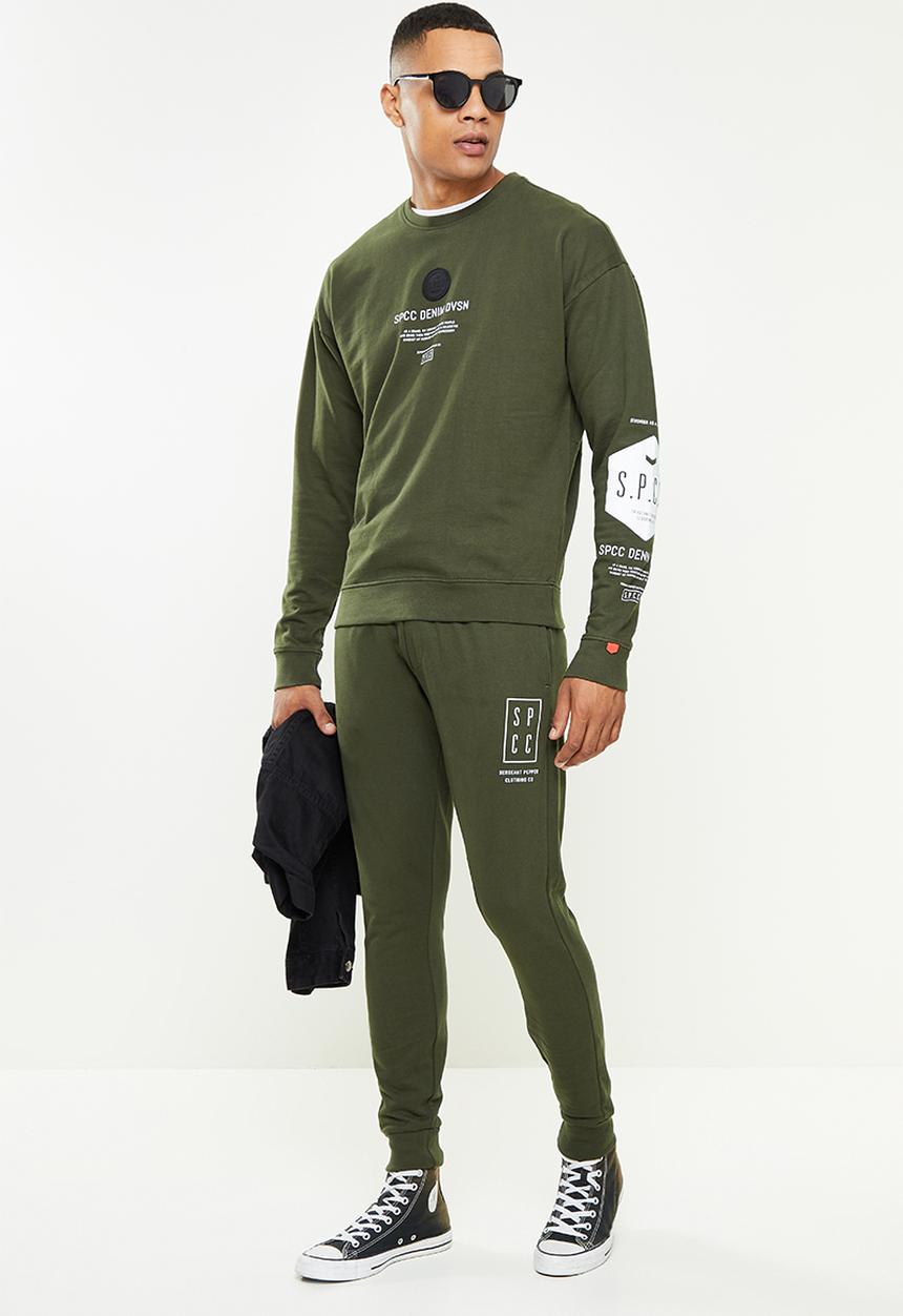 S.P.C.C - Xander relaxed fit crew neck sweat  - dark moss
