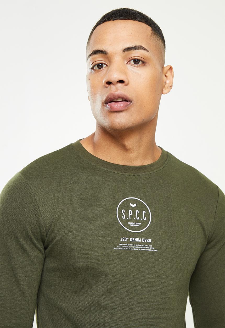 S.P.C.C - Lamont slimline fit long sleeve scooped hem top  - dark moss