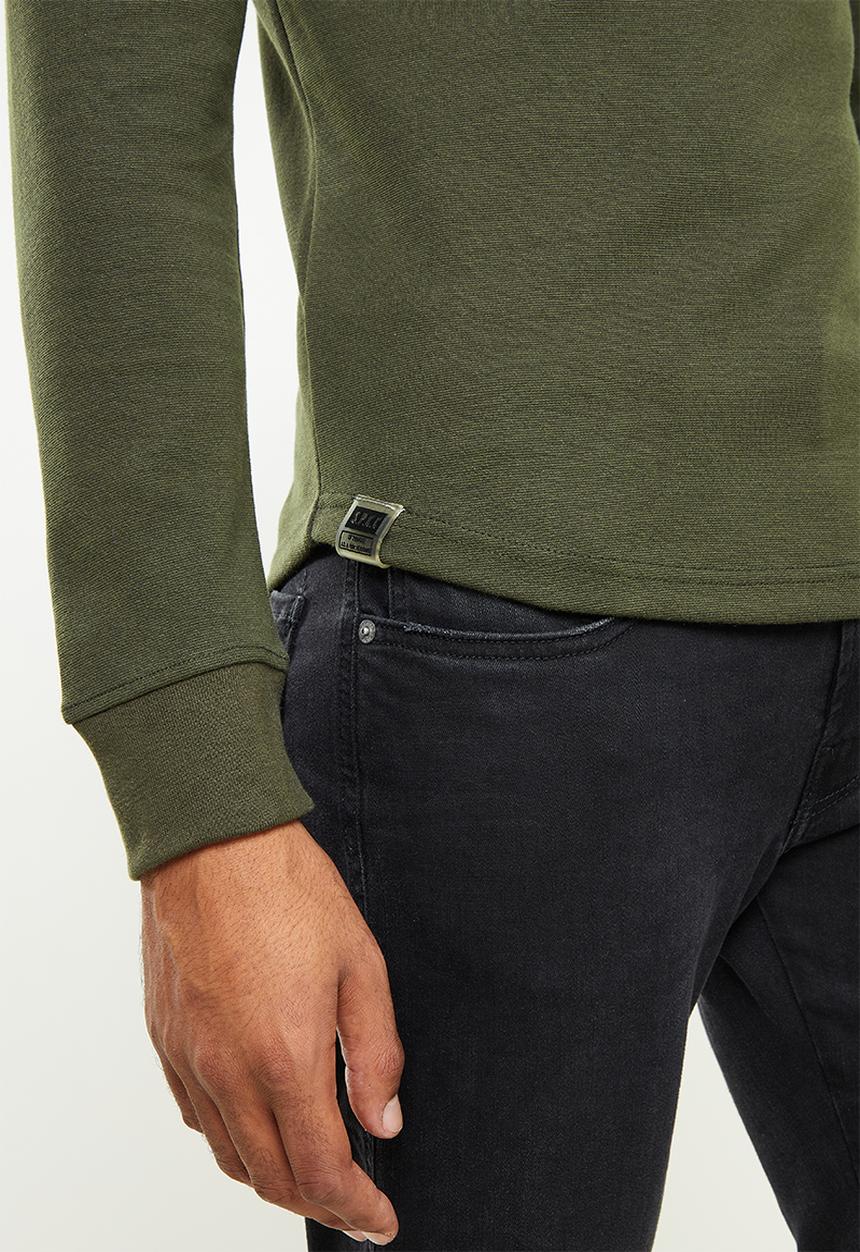S.P.C.C - Lamont slimline fit long sleeve scooped hem top  - dark moss