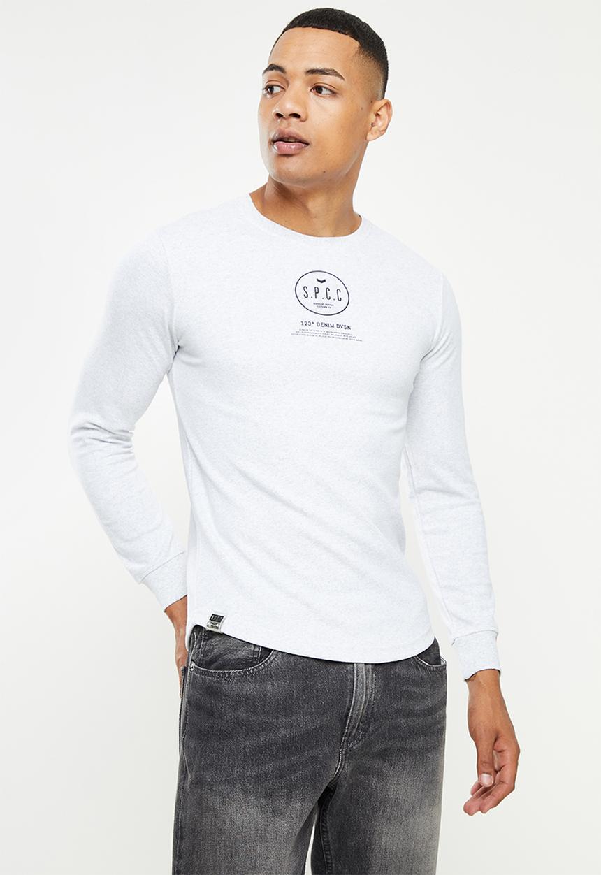 S.P.C.C - Lamont slimline fit long sleeve scooped hem top  - ice melange