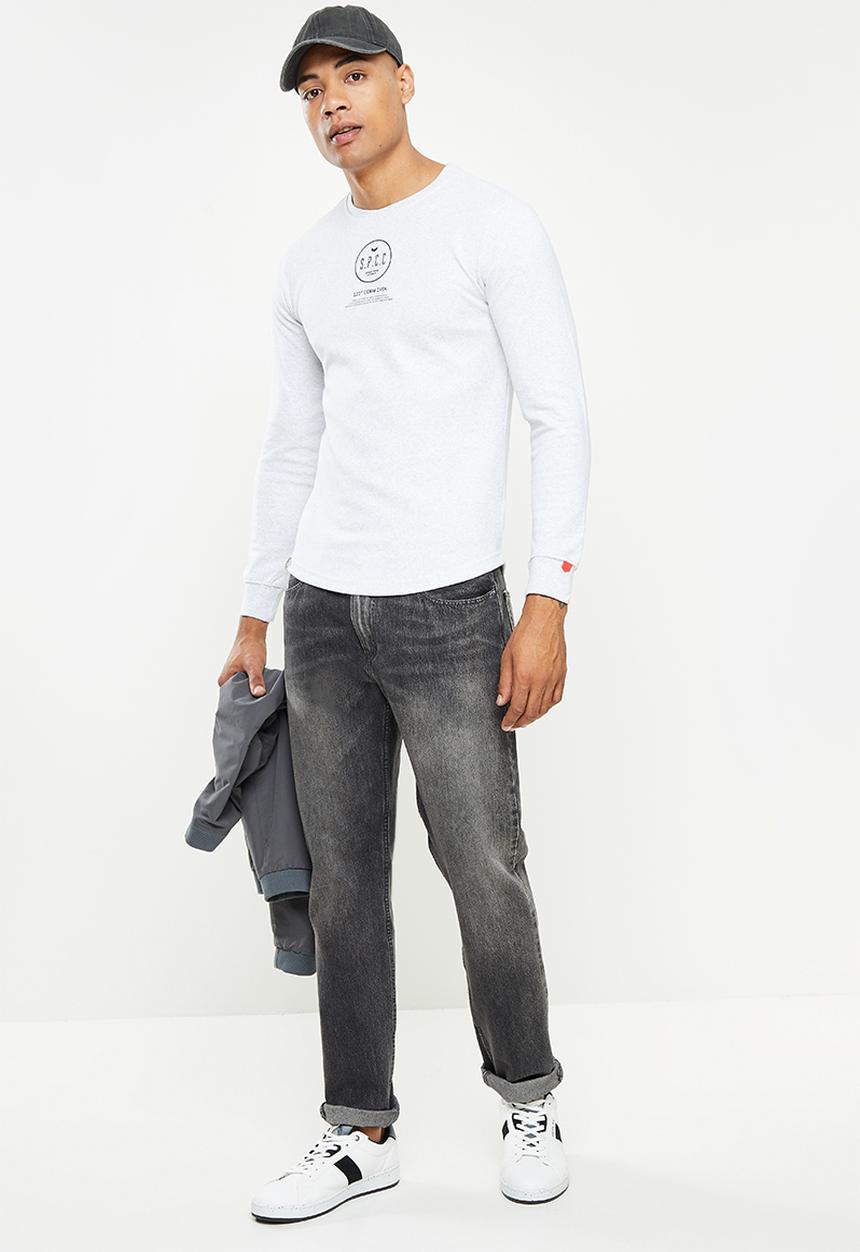 S.P.C.C - Lamont slimline fit long sleeve scooped hem top  - ice melange