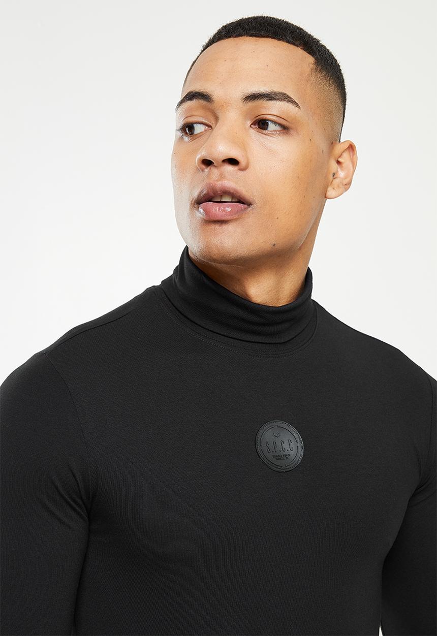 S.P.C.C - Evans slimline fit long sleeve polo neck top  - black