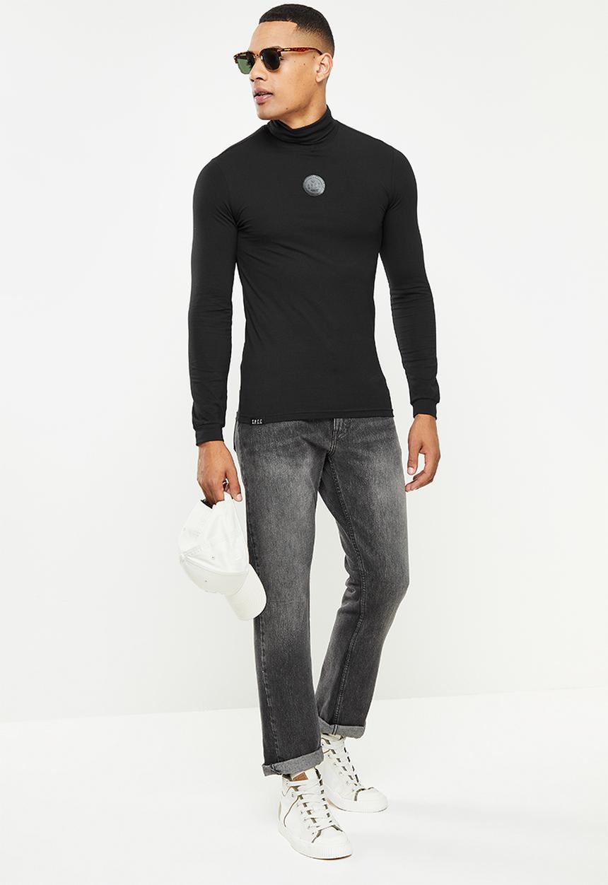 S.P.C.C - Evans slimline fit long sleeve polo neck top  - black