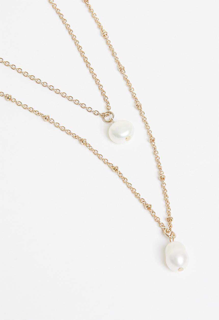Superbalist - Faux pearl layered necklace - gold & cream