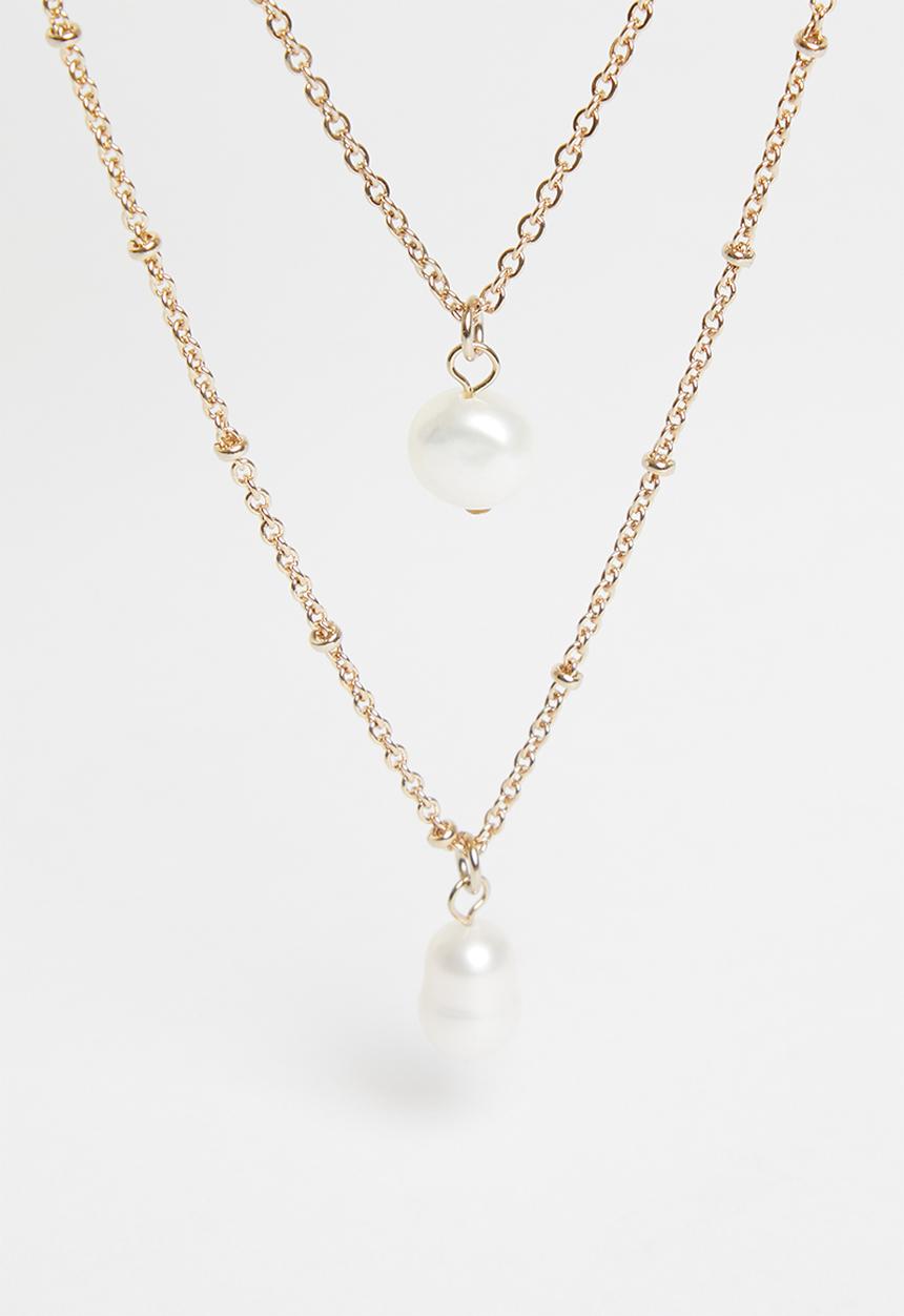 Superbalist - Faux pearl layered necklace - gold & cream