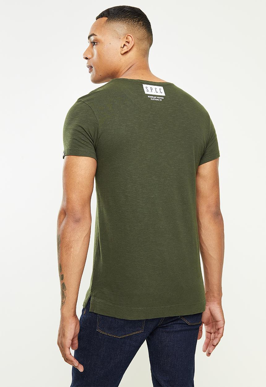 S.P.C.C - Kroft regular fit side slit straight hem tee  - dark moss