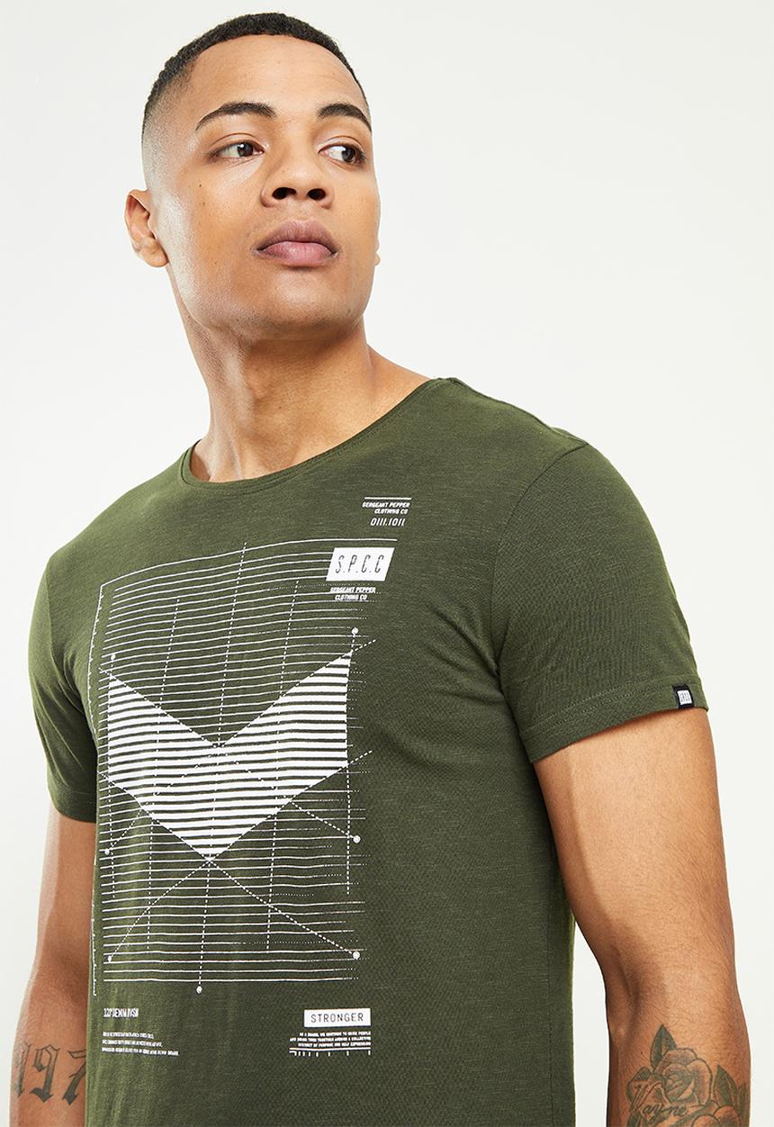 S.P.C.C - Kroft regular fit side slit straight hem tee  - dark moss