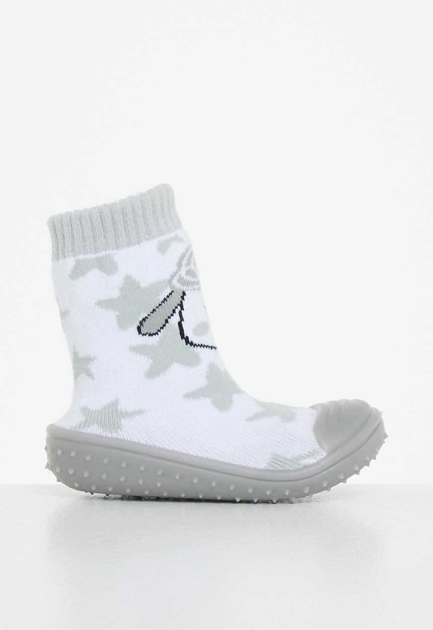 Character Group - Sheep rubber sole booties - white & grey