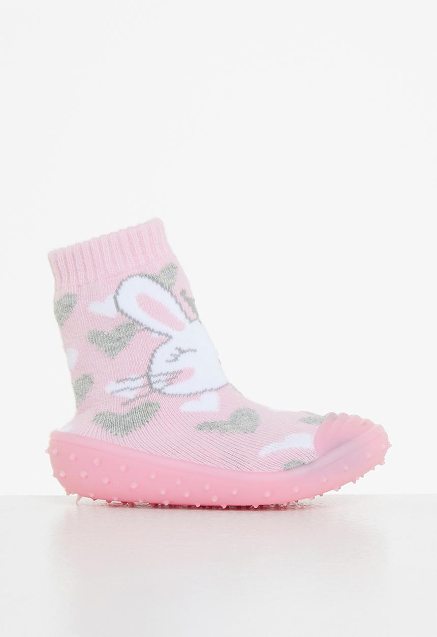 Character Group - Bunny rubber sole booties - pink