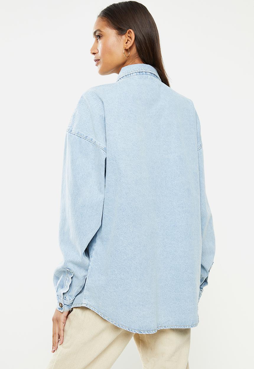 Glamorous - Oversized light stone washed denim shirt - blue 